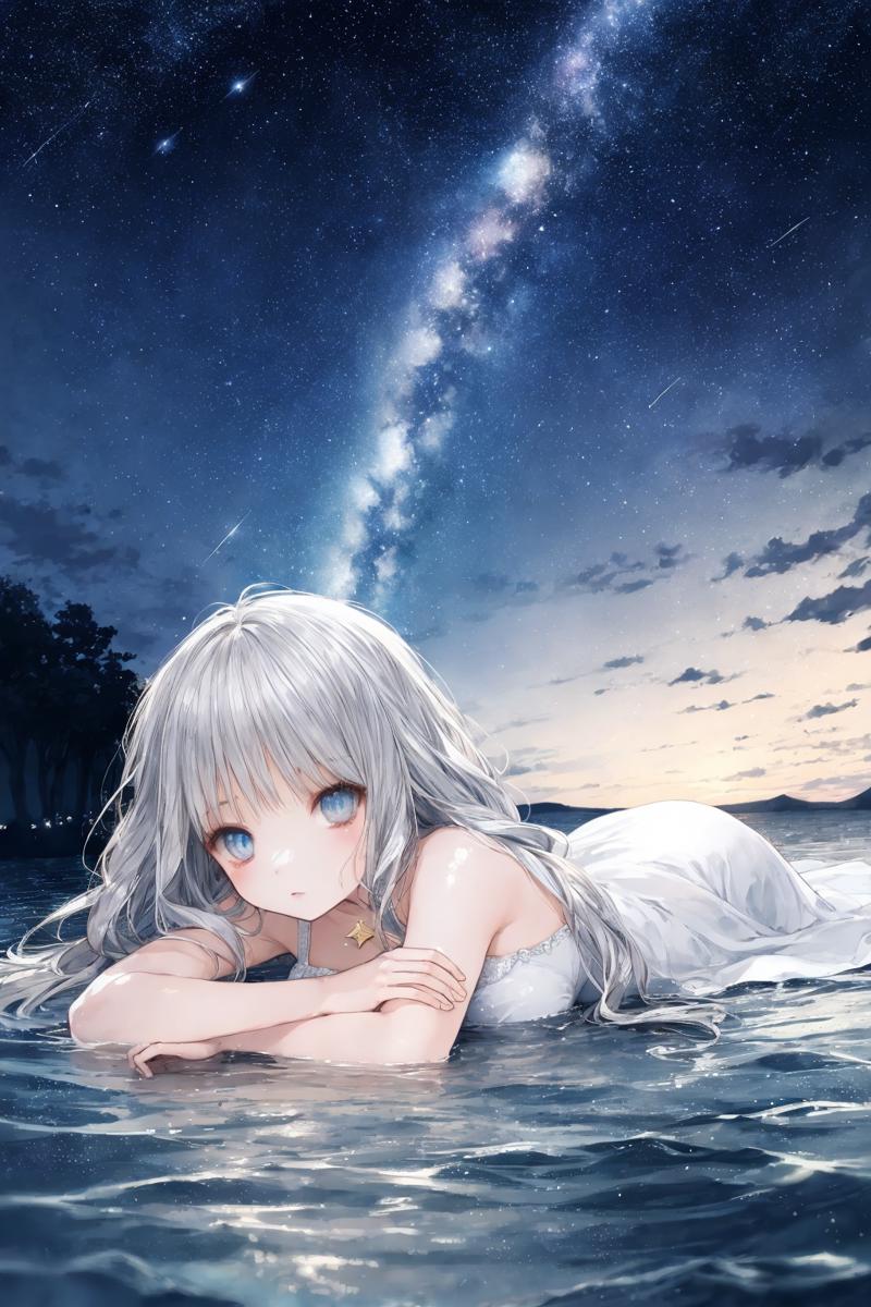 04466-1801674118-{masterpiece,best quality,illustration,1 girl,adult female,blue eyes,(starry sky long hair silver),starry sky dress,lying flat o.png